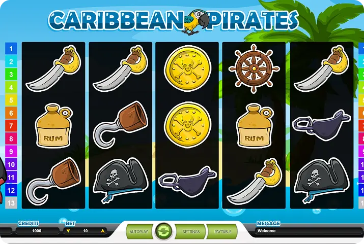 Game Caribbean Pirates Set sail on an adventure with Caribbean Pirates, a vibrant slot game filled with treasure hunts and exciting bonuses! Spin the reels to unlock special features and enjoy the lively pirate-themed action—all in good fun!